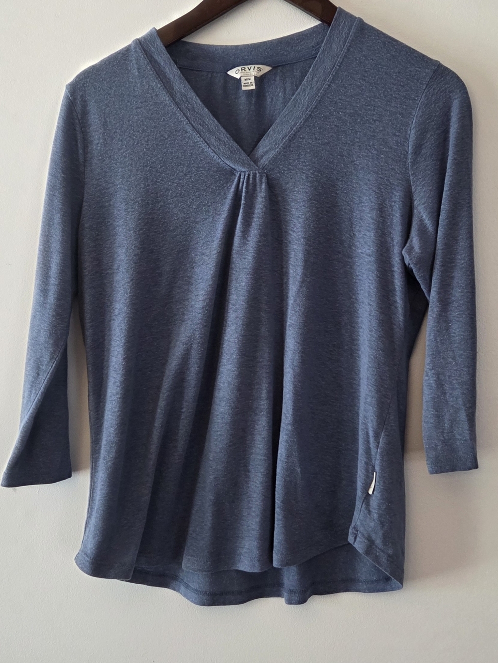 Orvis Women's Blue V-Neck 3/4 Sleeve Top Size M